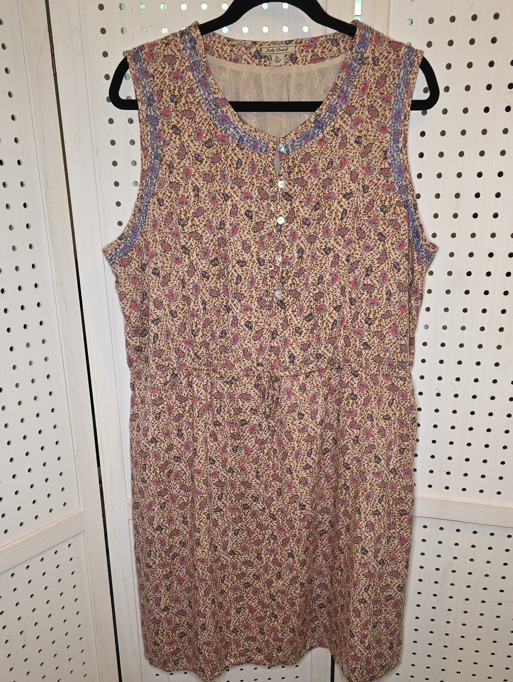 Lucky Brand Floral Print Sleeveless Midi Dress in Beige, Pink and Blue Floral